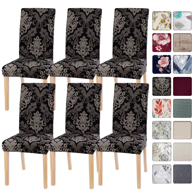 SearchI Dining Room Chair Covers Slipcovers Set of 6, Spandex Super Fit Stretch Removable Washable Kitchen Parsons Chair Covers Protector for Dining Room,Hotel,Ceremony,Black/Brown - Image 1